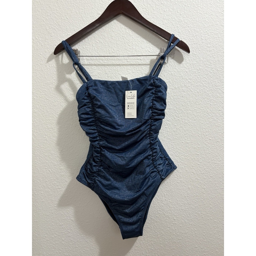 BNWT CUPSHE Women's One Piece Swimsuit Tummy Control Ruched Small Azure Blue